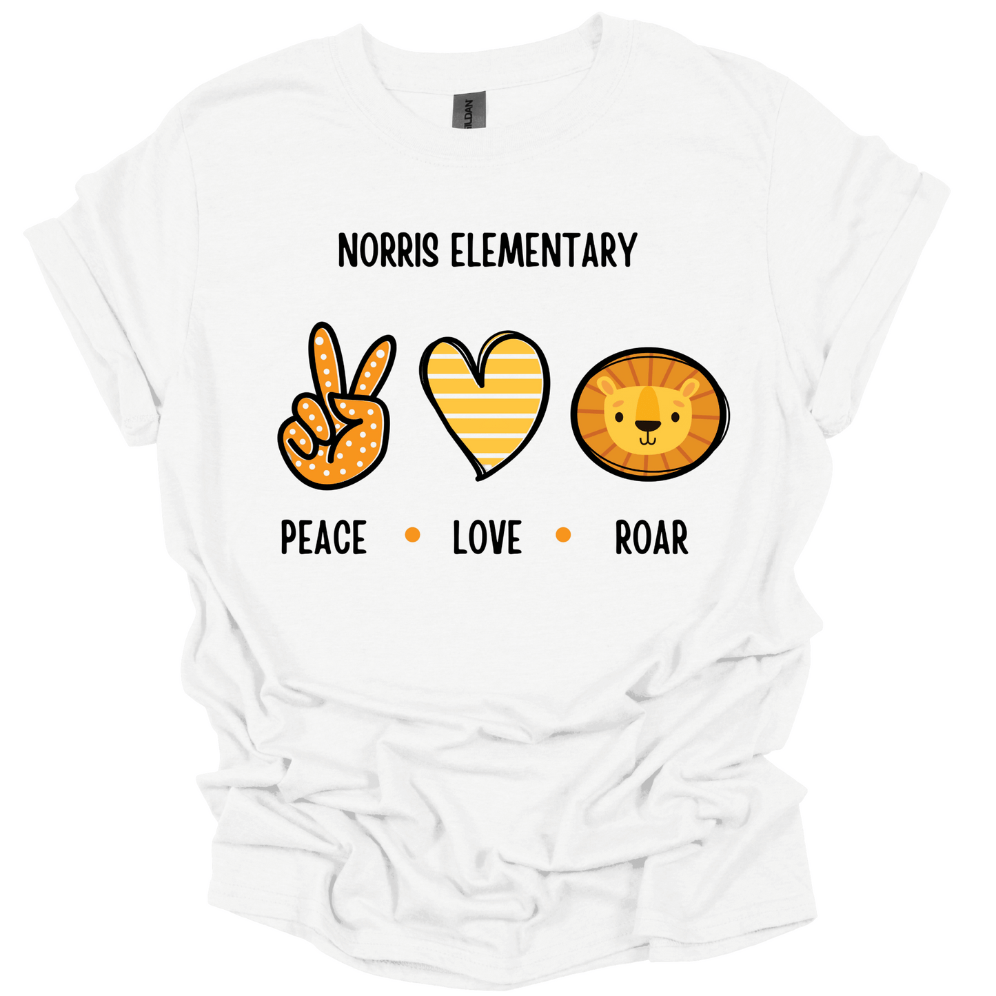 Norris Elementary: Peace, Love, Roar T-Shirt | Youth & Adult
